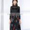 Pleat large sized spring lace splicing printed dress for women