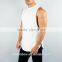 OEM Slim Fit White Plain Mens Cut off Gym Shirt Deep Cut Longline Curved Hem T Shirt with Side Split