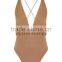 elegant sexy plunge straps Cross Back slinky jersey wrap bodysuit tops