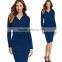 Women's Elegant Faux Wrapped Ruched Detachable Belted Bowknot Wear to Work Office Stretch Bodycon Fitted Dress