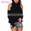 China Factory sexy cold shoudler winter women black long design sweater woman