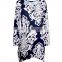 Long Sleeves Plus Size White Floral Print Tunic For Old Women
