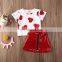 Europe and the United States New Girl Suit Valentine's Day Love Print Cotton Short Sleeve + Small Leather Skirt Two-piece S
