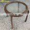 Indoor & Outdoor PE Rattan Round Side Table End Table with Glass Top, Brown Patio Garden Furniture for Sale