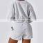 V Neck Fleece Oversized Tops Women Pullover Wholesale Cropped Hoodies Sweatshirts 50cotton 22polyester