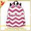 Hot Pink and White Causal Canvas School Daypack Backpack with Chevron Printing
