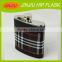 Western Style Stainless Steel Hip Flask With Check Pattern Leather Classical And Elegant