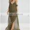 Summer New Style Sexy Plain V-neck Adjustable Straps Side Splits Olive Chiffon Floor-length Beach Kaftan With Cold Shoulders