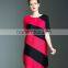 Online shop women twill printed O neck pleated dresses