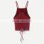 Polyester Lace Up Tank Top hollow stretchable Solid wine red Size:Free Size Sold By PC