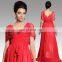 Classical fashion Deep V-neck red bridal dress maxi dress
