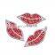 Fashion Hotfix Red Lip Crystal Rhinestone Iron On Patches For Clothing