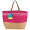 colorful jute coated printed jute tote shopping bag leather handle with tassel jute beach tote bag