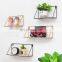 Decorative Nordic style iron art hanging wall mounted storage shelf with wooden board