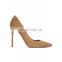 Brown color high heel shinning upper women sandal ankle strap new design of sandals ladies pump shoes
