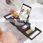 Luxury Bamboo Bath Caddy Bathtub Caddy Tray Book Stand With Extending Sides And Wine Holder