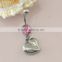 Hot Sale Stainless Steel Belly Button Body Piercing Jewelry Navel Rings with Fuchsia Crystal and Charming Heart Dangle