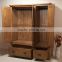 Rustic style retro solid oak wood 3 doors wardrobe
