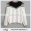 New Arrival Round Neck Cold Shoulder Varsity Striped White And Black Women Cotton Sweatshirts