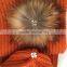 Myfur Fashion Colorful Orange Stylish Real Raccoon Fur Pompom Knitting Scarf