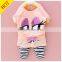 2016 wholesale S/S top+pattern legging 2 pieces pajamas set for baby girls boutique design baby girls pajamas for summer