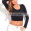 95% cotton 5% spandex ladies long sleeve crop top