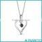 925 Sterling Silver Solitare Heart Shape Pendant Necklace with Black Diamond in 14K White Gold