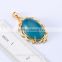 2016 Gold plated Fashion jewelry manufacturers 18K gold plated ocean blue chalcedony marquise necklace pendant for women