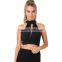 Polyester Tank Top backless hollow embroidered floral black Size:XXL Sold By PC