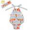 Unique Baby Backless Animal Printed Pompom Jumpsuit Funny Newborn Cheap Clothing Wholesale Girls Cute Pompom Rompers.