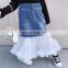 Parent-child clothing autumn and winter models girls retro mermaid denim and yarn tutu skirt children's skirt