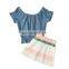 hot selling kids Children's summer girls' short-sleeved striped short skirt two-piece girls' clothing sets
