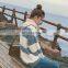 TWOTWINSTYLE Spring Striped Print Women Knitting Sweater Stand Collar Long Sleeve Loose Pullover