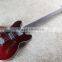 Left hand ES335 jazz electric bass guitar in wine red colour
