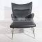 Hans Wegner leather high wingback chair wing lounge chair with footrest                        
                                                                                Supplier's Choice