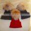 2016/2017 High Quality Winter Knitted Colorful Wool Beanie Hats with Raccoon Fur Pom poms