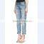 2014 Sexy Women High Waist Wholesale Price China Supplier Cheap Blue Distressed 100% Cotton Denim Jean Pants Factory