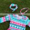 2015 new girls high low dress kids Aztec blue dress hot pink white polka dot dress with necklace and headband