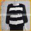 Brief style women fur jacket stripped pattern real rabbit fur jacket with fox fur sleeves