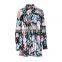 TWOTWINSTYLE Elegant Print Stand Collar Lantern Sleeve High Waist Bandage Mini Dresses Female