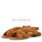 Ladies flat multi strap shoes ankle strap brown color low heel back strap suede material design women sandals