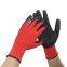 13 gauge red nylon polyester liner coated black wrinkle latex safety construction working hand gloves
