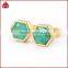 Natural green chrysoprase hexagon stone stud post earrings