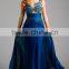 Hot Sales Blue Chiffon Beaded Evening Dresses High Neck Appliques Long Prom Gowns XP-30