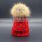 wholesale warm winter raccon fur pom hat for women