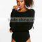 Women Multi-way Spandex Strip V-neck Long Sleeve Bodysuit MK-A6170