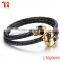 wholesale 2016men's genuine braided leather bracelet, 316L stainless steel jewelry bracelet, charm skull bracelet jewelry making