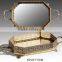 Retro Solid Brass Round Severing Tray, Hand Engraved Bronze Csating Tea Tray With Base, Home Decorative Tray