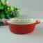 Cheap red oval shape ceramic bakeware bake plate with ears in stocklots