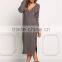 MGOO Custom New Style Knit Shift Midi Dress Deep V Neck Dress Long Sleeves Loose Style Oversized Vestidos